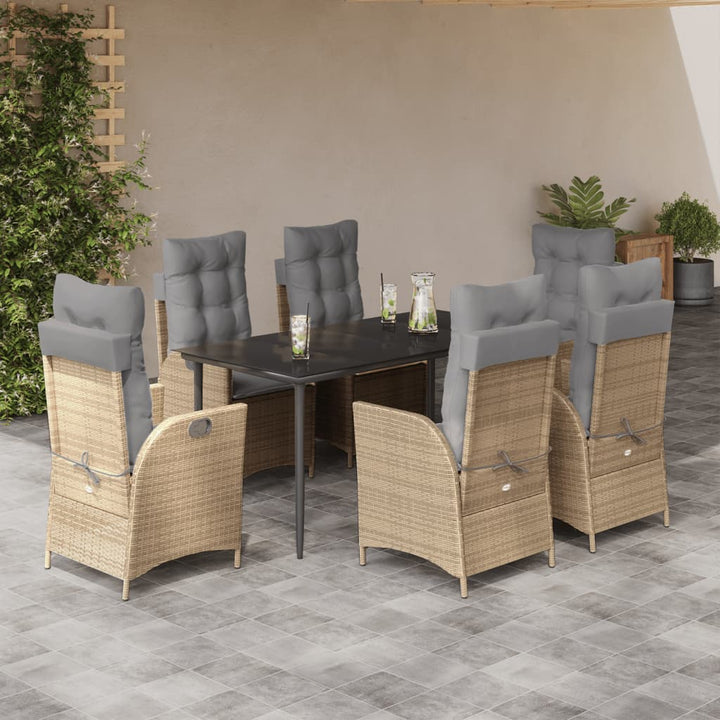 spisebordssæt til haven 7 dele med hynder polyrattan beige