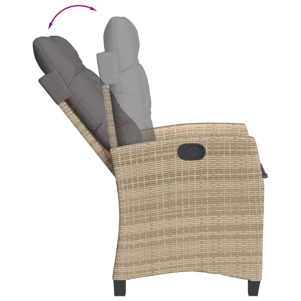 spisebordssæt til haven 3 dele med hynder polyrattan beige