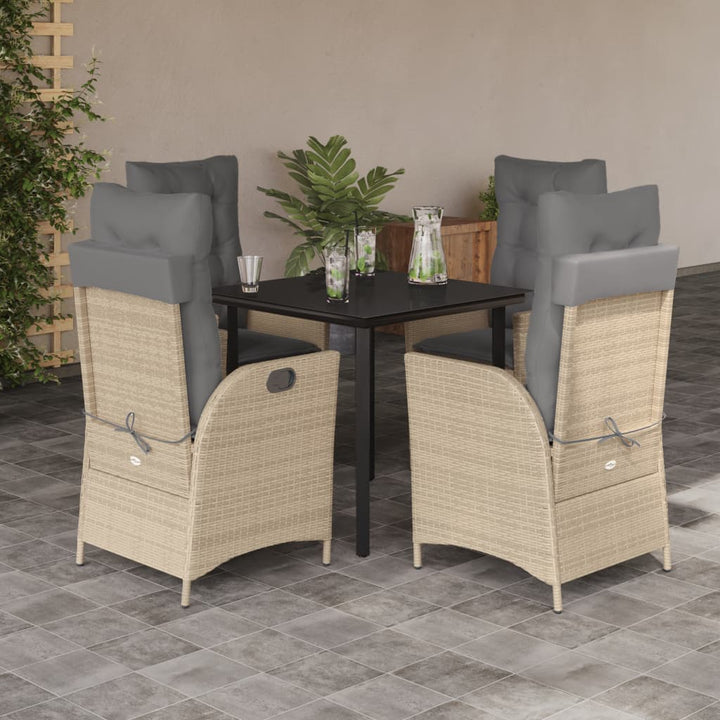 spisebordssæt til haven 5 dele med hynder polyrattan beige