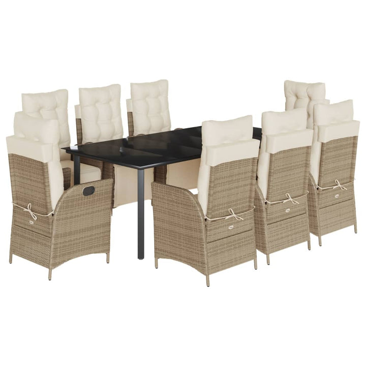 spisebordssæt til haven 9 dele med hynder polyrattan beige