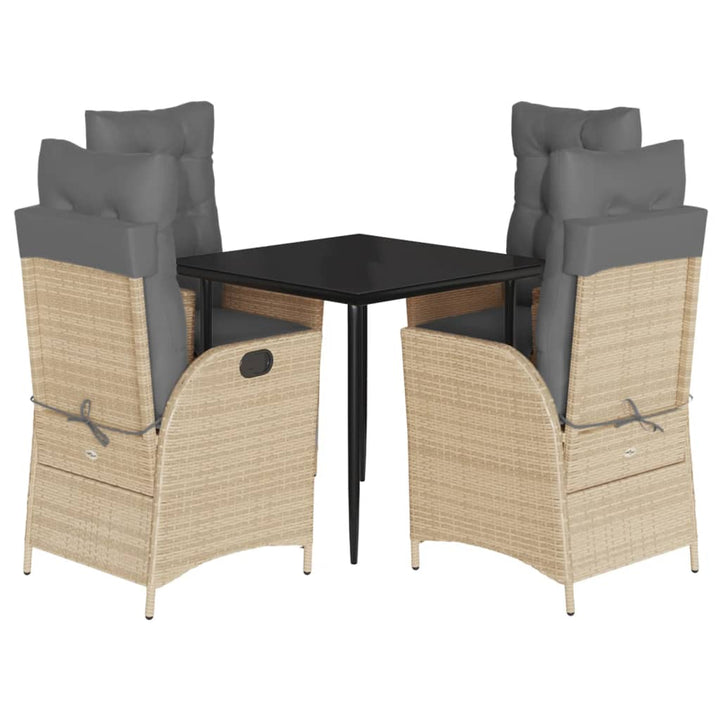 spisebordssæt til haven 5 dele med hynder polyrattan beige