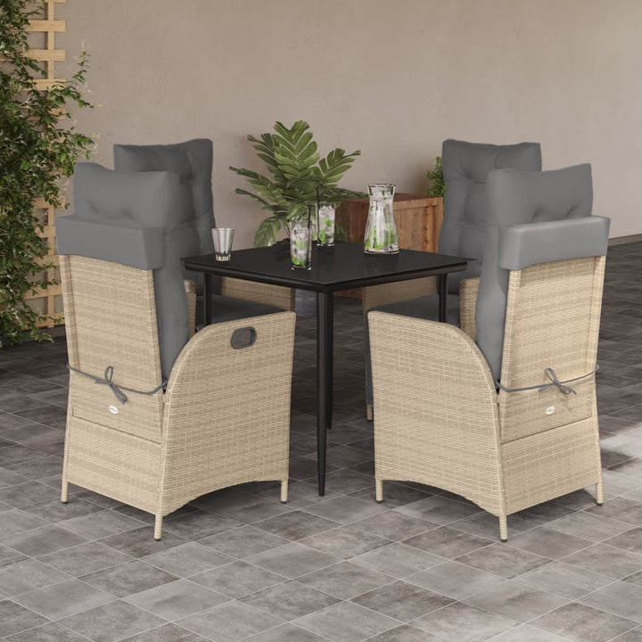 spisebordssæt til haven 5 dele med hynder polyrattan beige