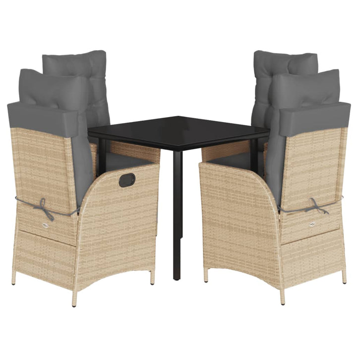 spisebordssæt til haven 5 dele med hynder polyrattan beige