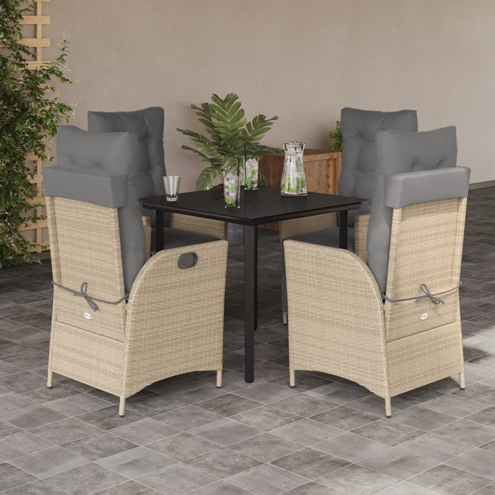 spisebordssæt til haven 5 dele med hynder polyrattan beige