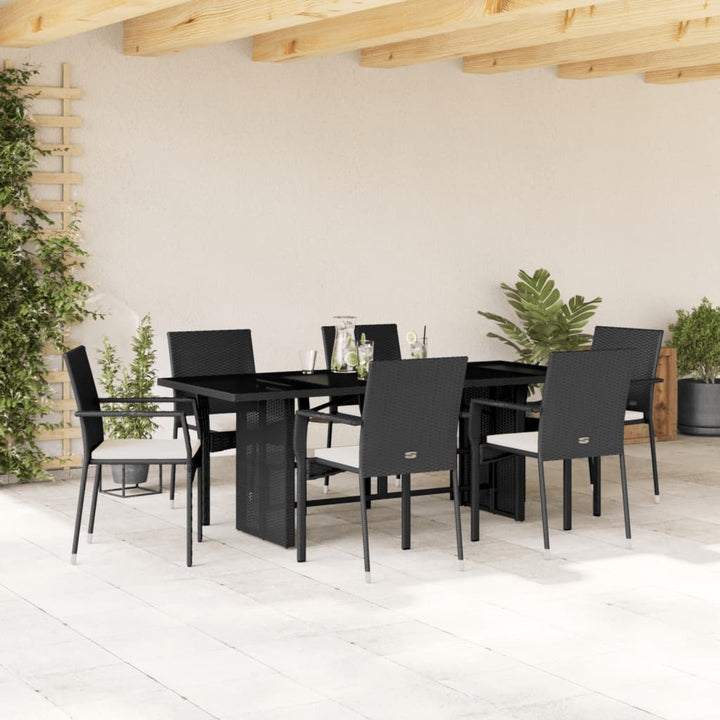 spisebordssæt til haven 7 dele med hynder polyrattan sort