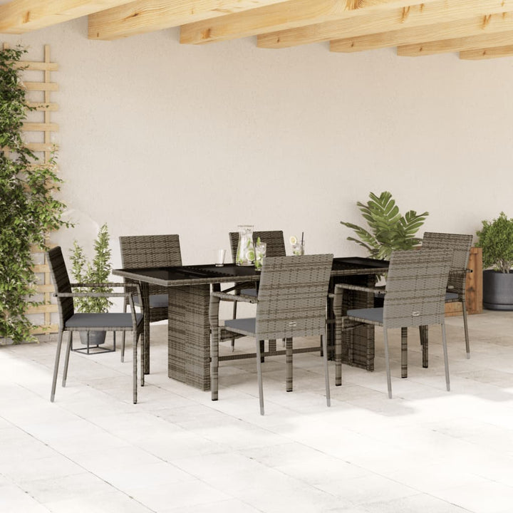 spisebordssæt til haven 7 dele med hynder polyrattan grå