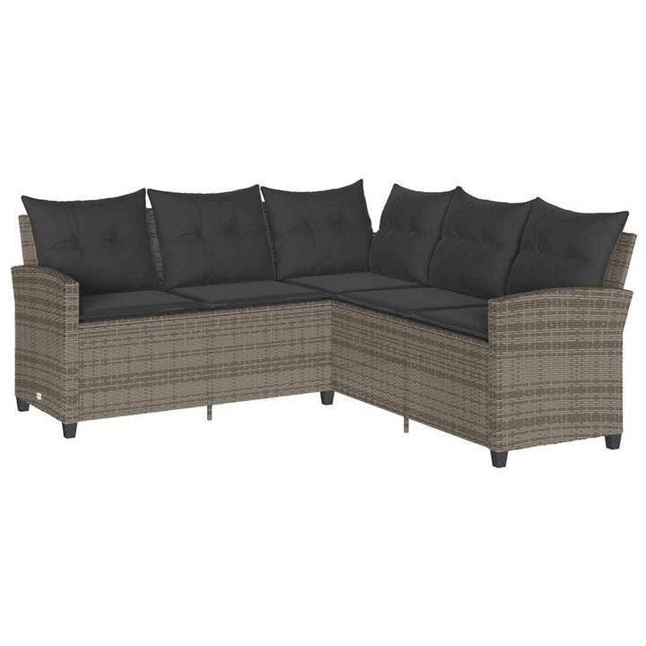 sofasæt til haven 6 dele med hynder L-formet polyrattan grå