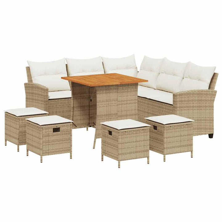 sofasæt til haven 6 dele med hynder L-formet polyrattan beige