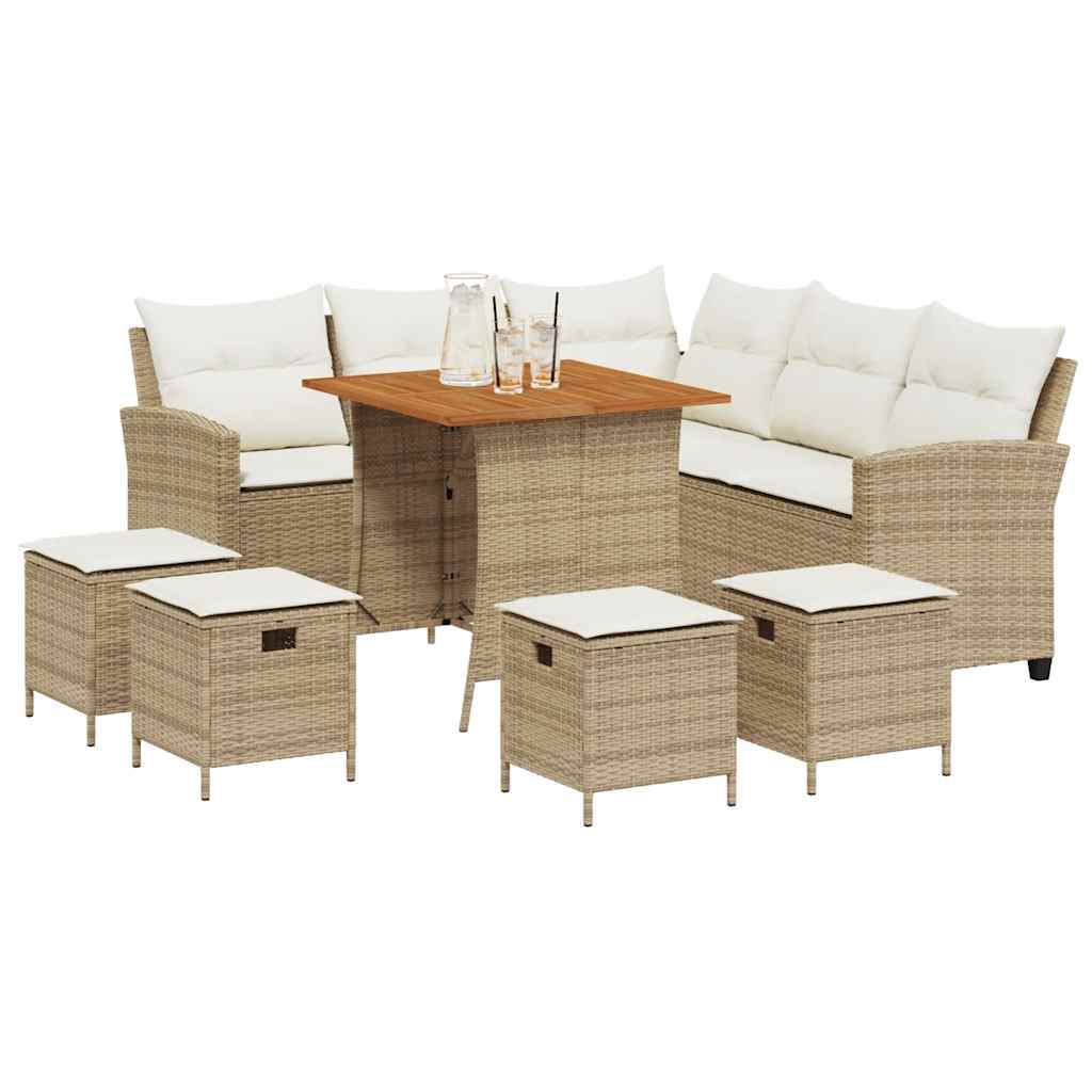 sofasæt til haven 6 dele med hynder L-formet polyrattan beige