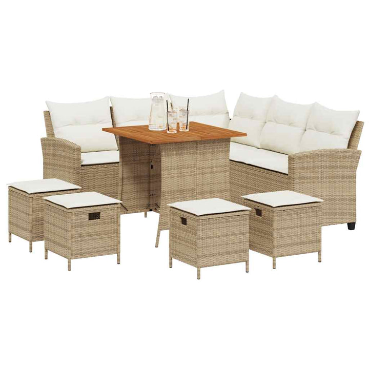 sofasæt til haven 6 dele med hynder L-formet polyrattan beige
