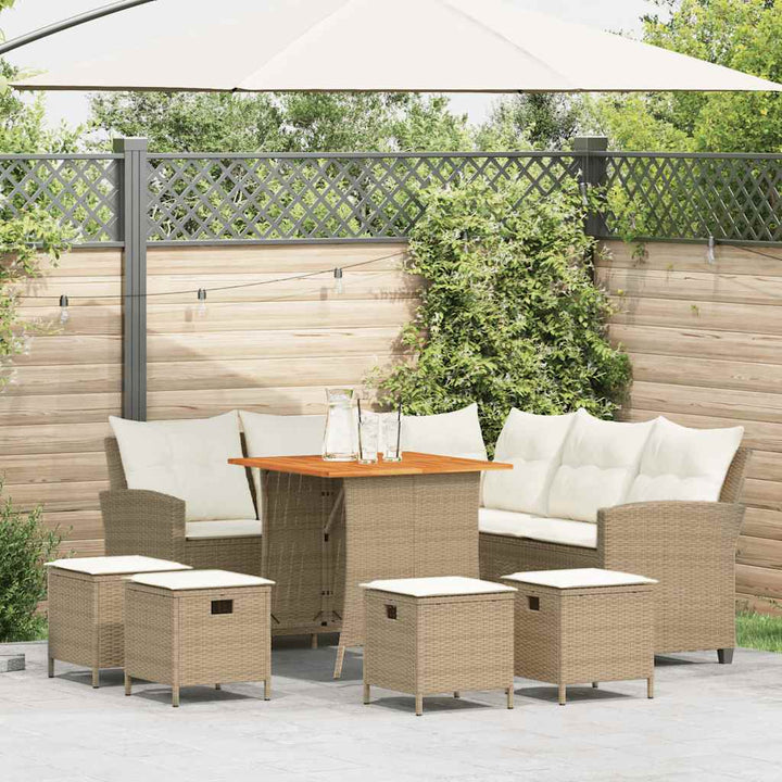 sofasæt til haven 6 dele med hynder L-formet polyrattan beige