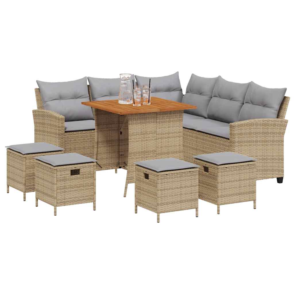 sofasæt til haven 6 dele med hynder L-formet polyrattan beige