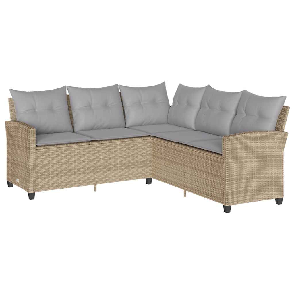 sofasæt til haven 6 dele med hynder L-formet polyrattan beige