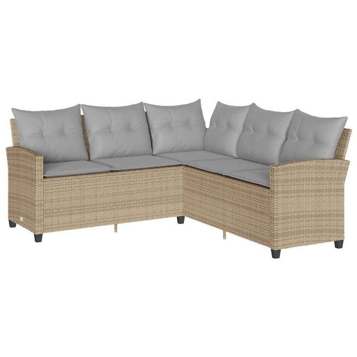 sofasæt til haven 6 dele med hynder L-formet polyrattan beige