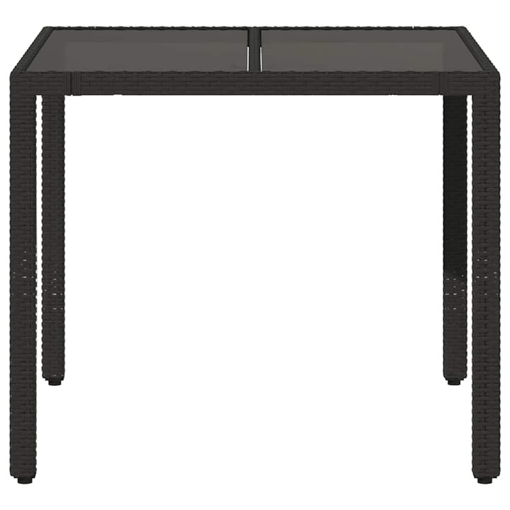 havebord med glastop 90x90x75 cm polyrattan sort