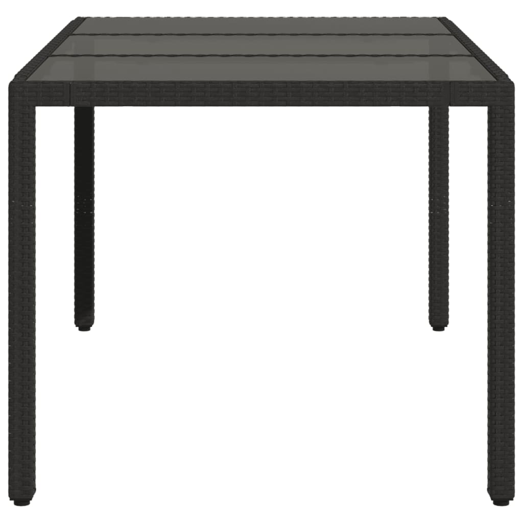 havebord med glastop 150x90x75 cm polyrattan sort