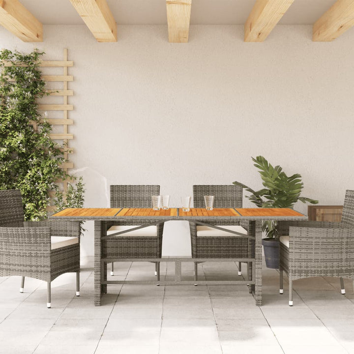 havebord med akacietop 190x80x75 cm polyrattan grå