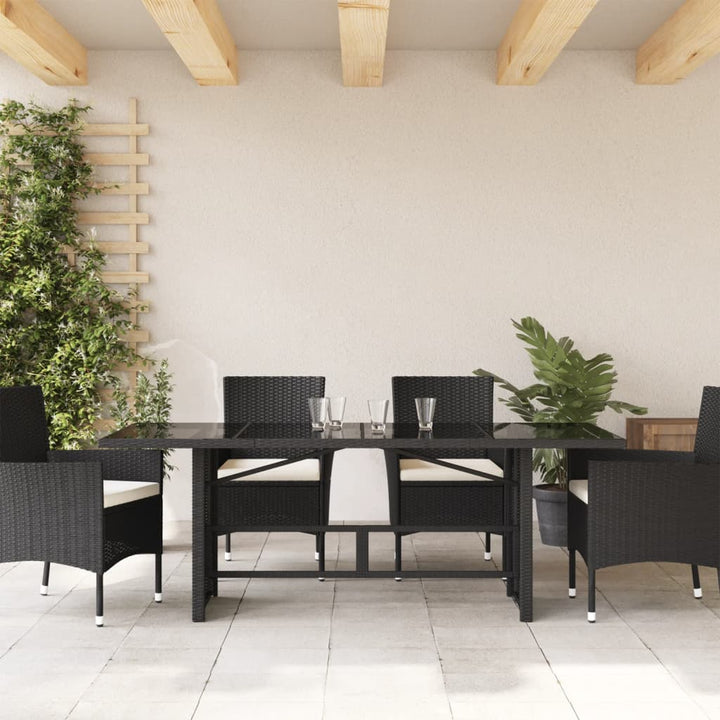 havebord med glastop 190x80x75 cm polyrattan sort