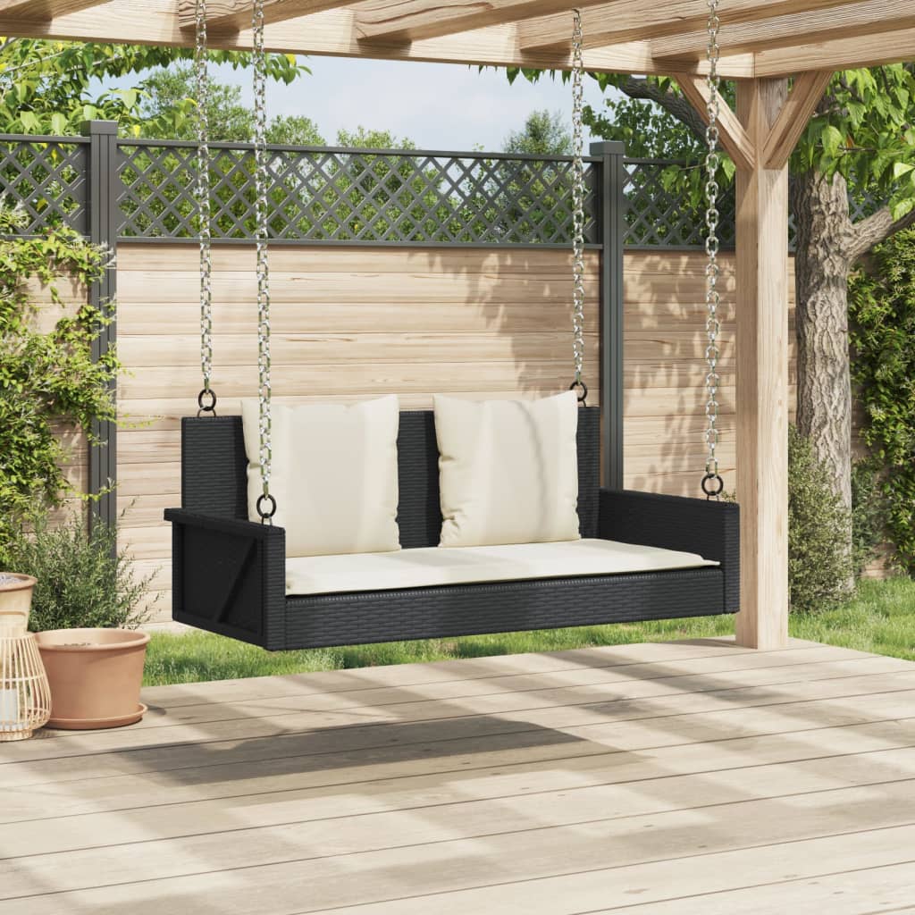 gyngebænk med hynder sort 119x56x48 cm polyrattan