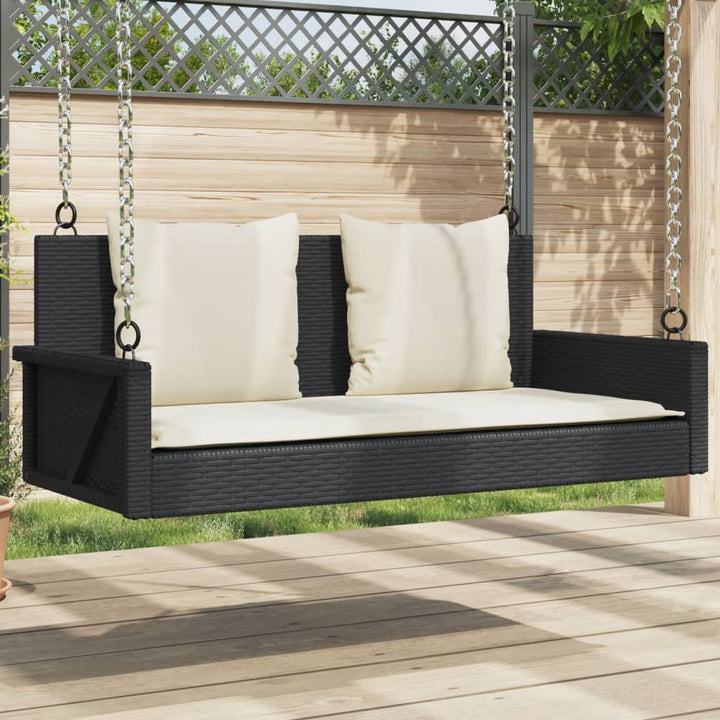 gyngebænk med hynder sort 119x56x48 cm polyrattan