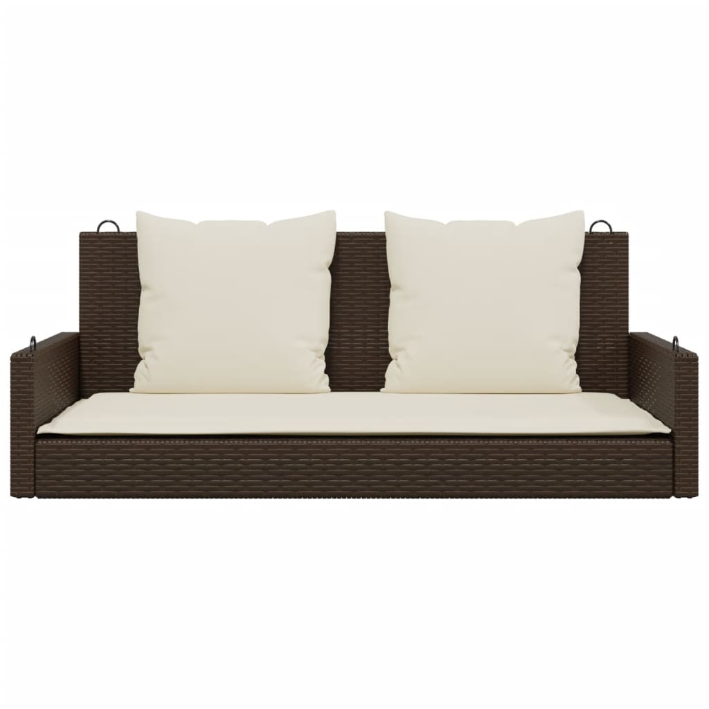 gyngebænk med hynder 119x56x48 cm polyrattan brun