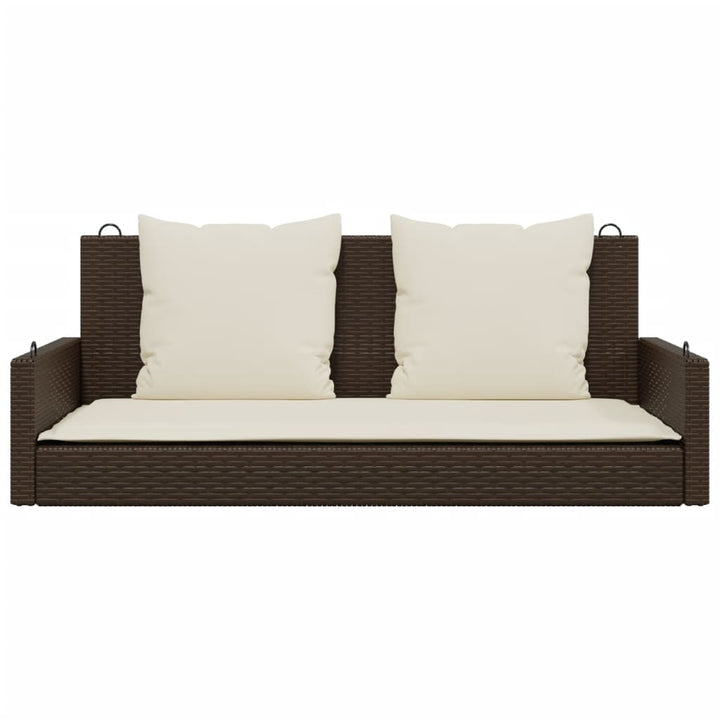 gyngebænk med hynder 119x56x48 cm polyrattan brun