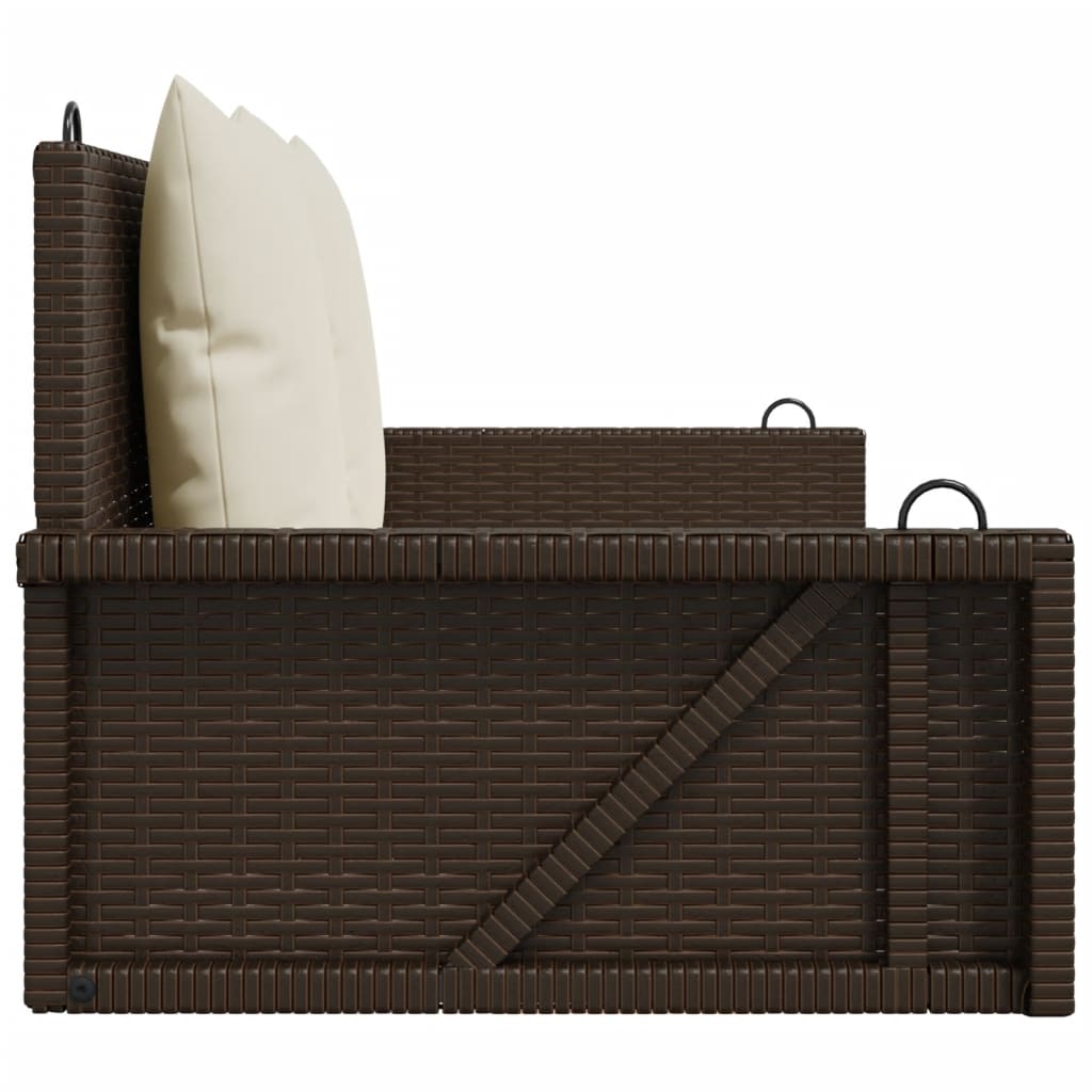 gyngebænk med hynder 119x56x48 cm polyrattan brun