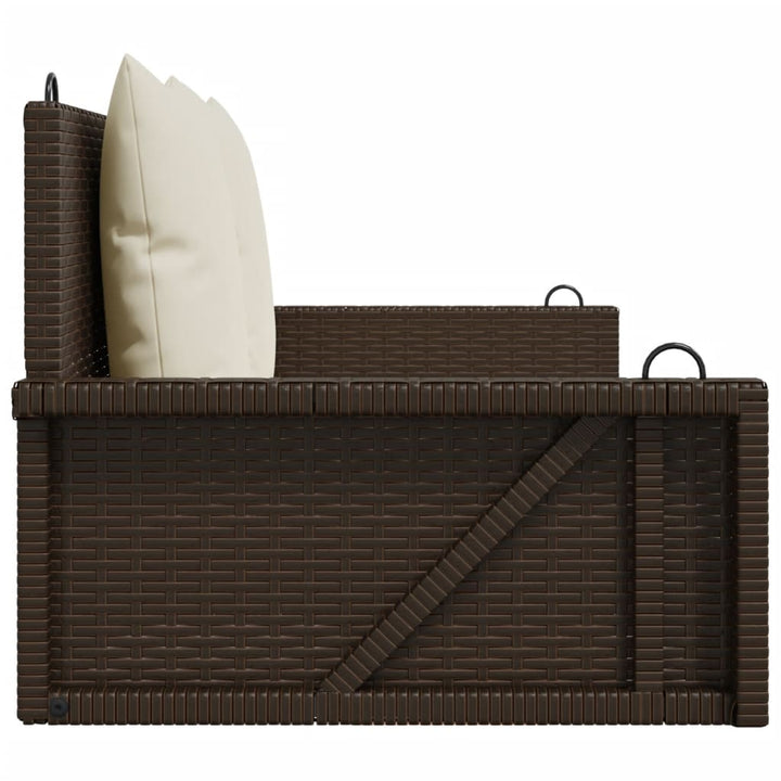 gyngebænk med hynder 119x56x48 cm polyrattan brun