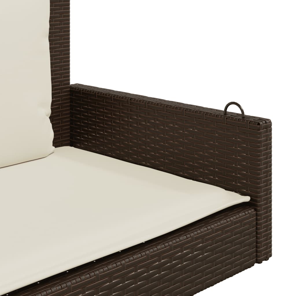 gyngebænk med hynder 119x56x48 cm polyrattan brun