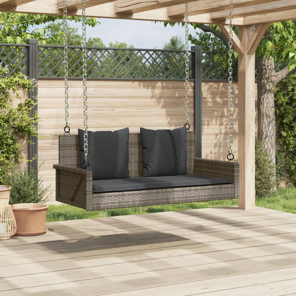 gyngebænk med hynder 119x56x48 cm polyrattan grå