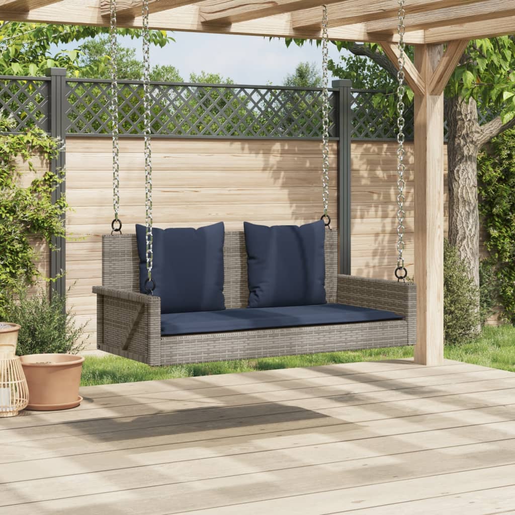 gyngebænk med hynder grå 119x56x48 cm polyrattan
