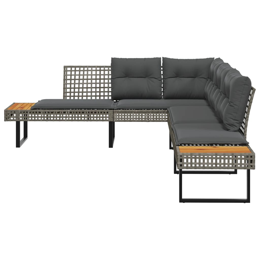 L-formet havesofa med hynder polyrattan og akacietræ grå