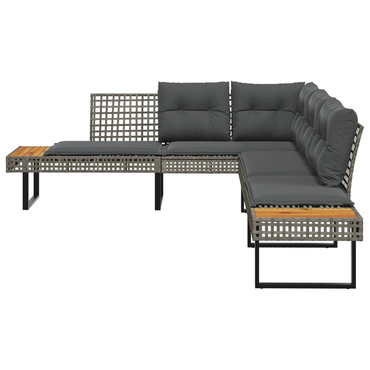 L-formet havesofa med hynder polyrattan og akacietræ grå