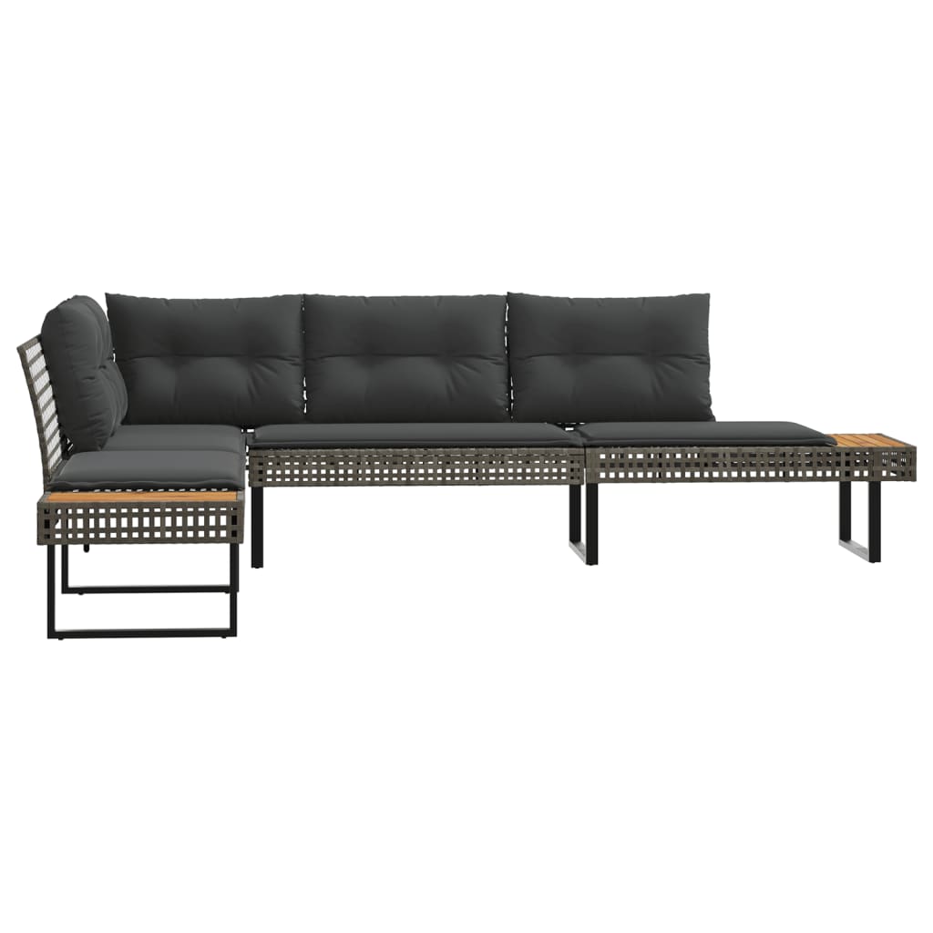 L-formet havesofa med hynder polyrattan og akacietræ grå