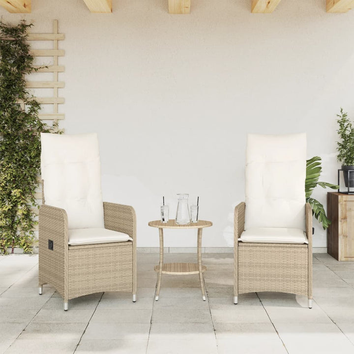 havestole 2 stk. med lænefunktion og hynder polyrattan beige