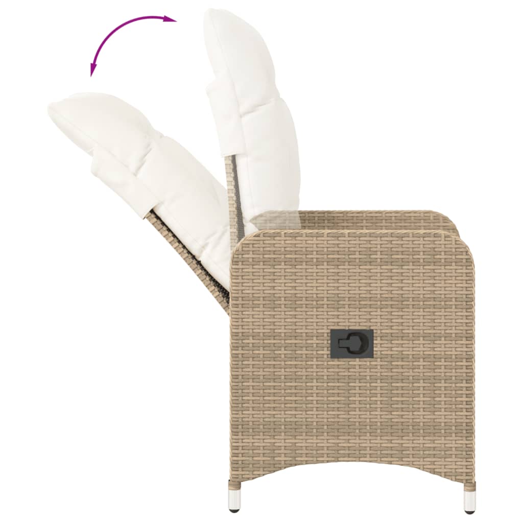 havestole 2 stk. med lænefunktion og hynder polyrattan beige