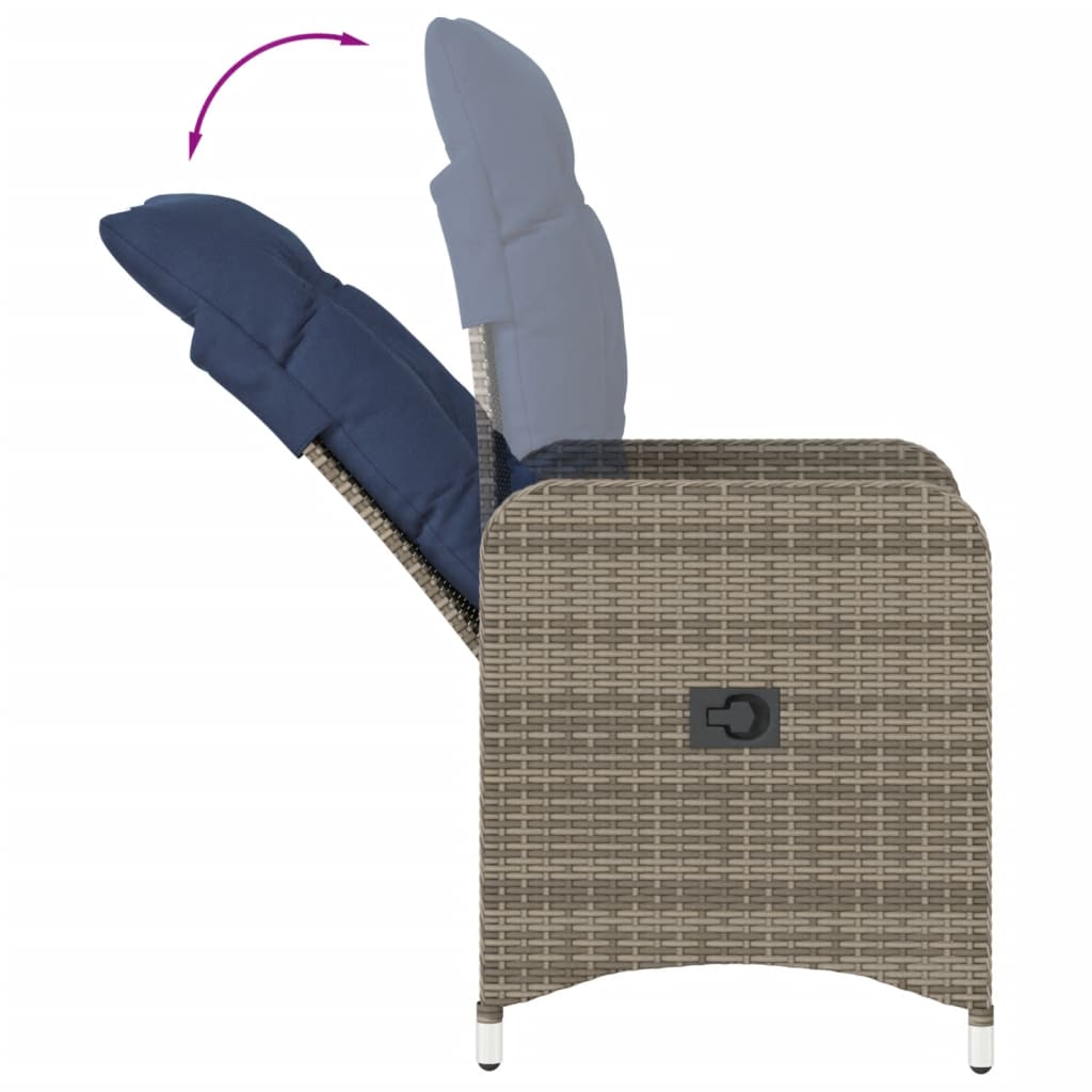 havestole med lænefunktion 2 stk. med hynder grå polyrattan