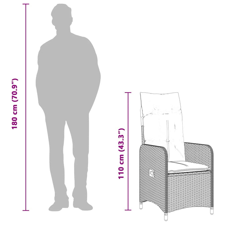 havestole med lænefunktion 2 stk. med hynder grå polyrattan