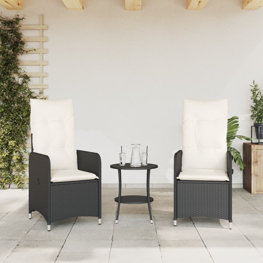 havestole 2 stk. med lænefunktion og bord polyrattan sort
