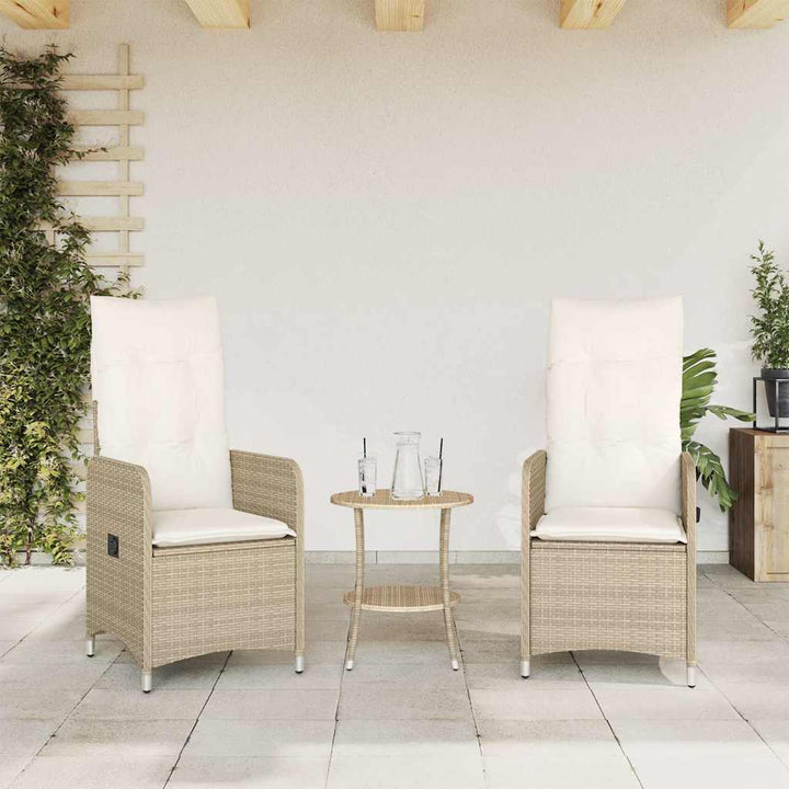 havestole 2 stk. med lænefunktion og bord polyrattan beige