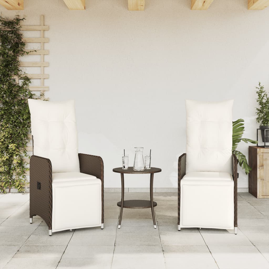 havestole 2 stk. med lænefunktion og hynder polyrattan brun