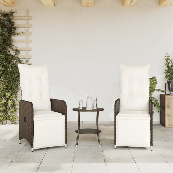 havestole 2 stk. med lænefunktion og hynder polyrattan brun
