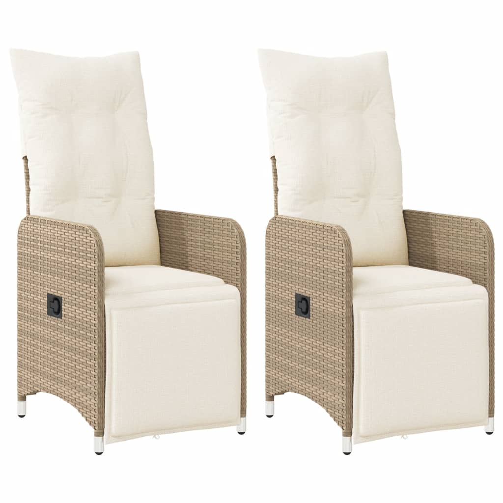 havestole 2 stk. med lænefunktion og hynder polyrattan beige