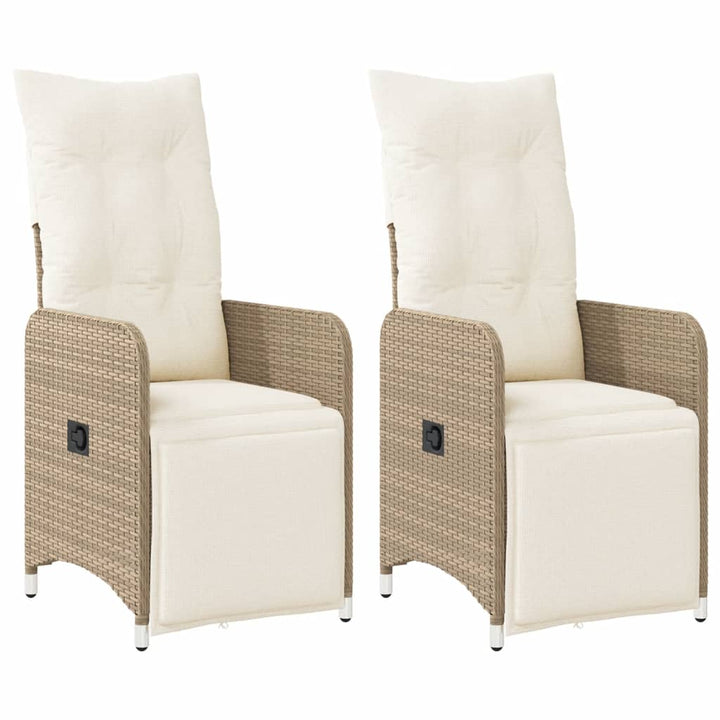 havestole 2 stk. med lænefunktion og hynder polyrattan beige