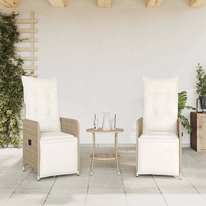 havestole 2 stk. med lænefunktion og hynder polyrattan beige