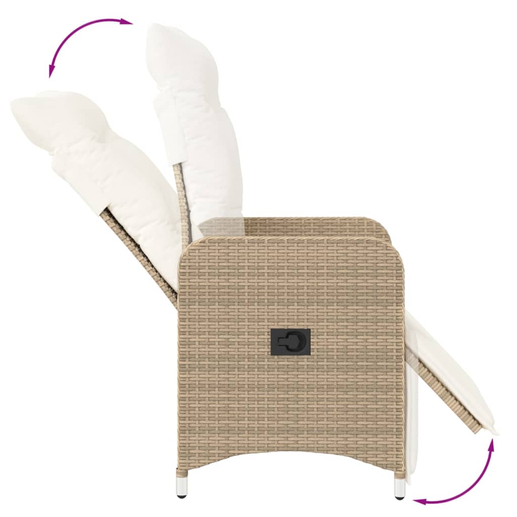 havestole 2 stk. med lænefunktion og hynder polyrattan beige