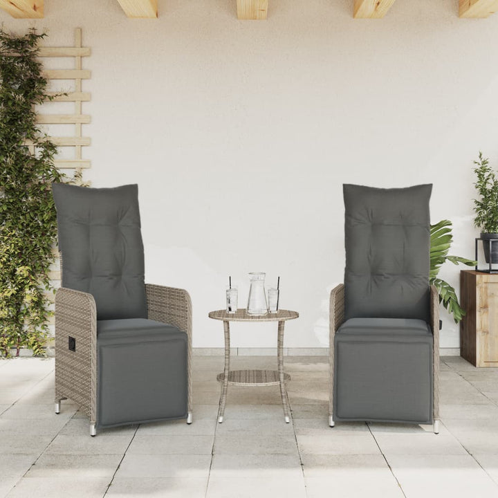havestole 2 stk. med lænefunktion og bord polyrattan grå