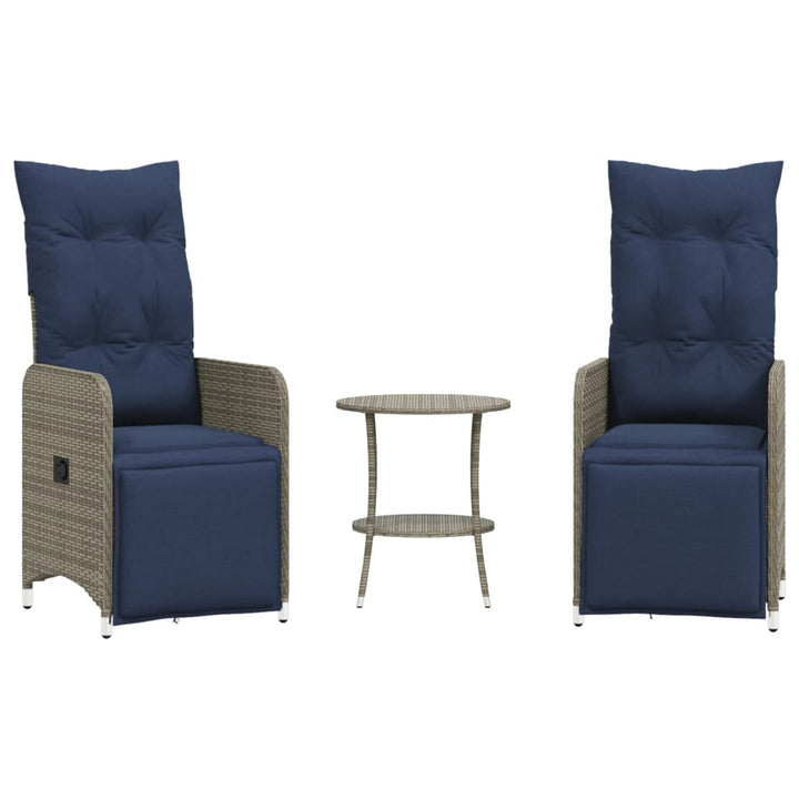 havestole med lænefunktion 2 stk. med bord grå polyrattan