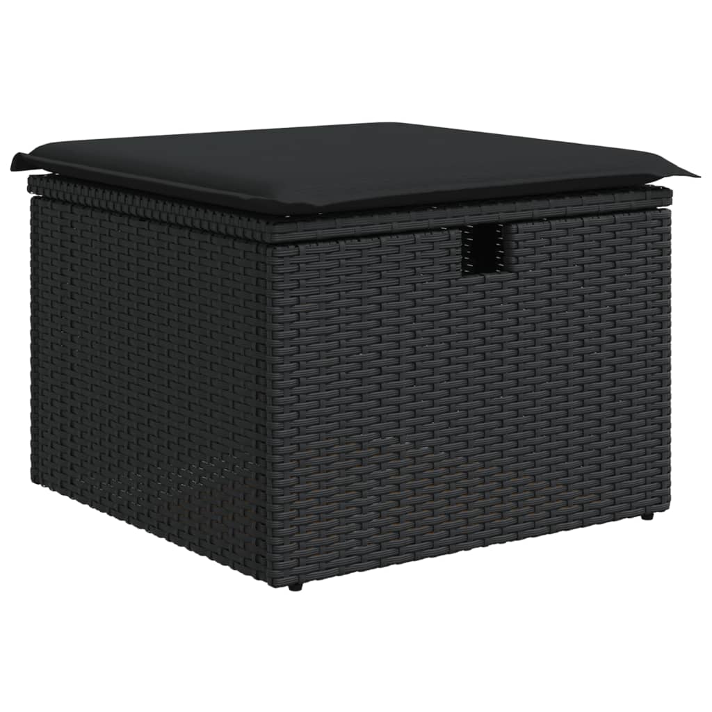 haveskammel med hynde 55x55x37 cm polyrattan sort
