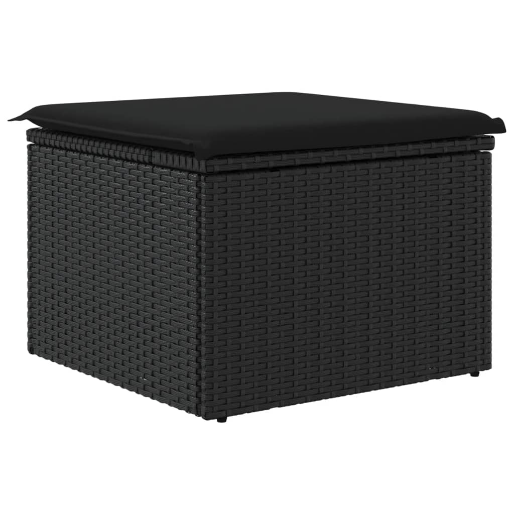 haveskammel med hynde 55x55x37 cm polyrattan sort